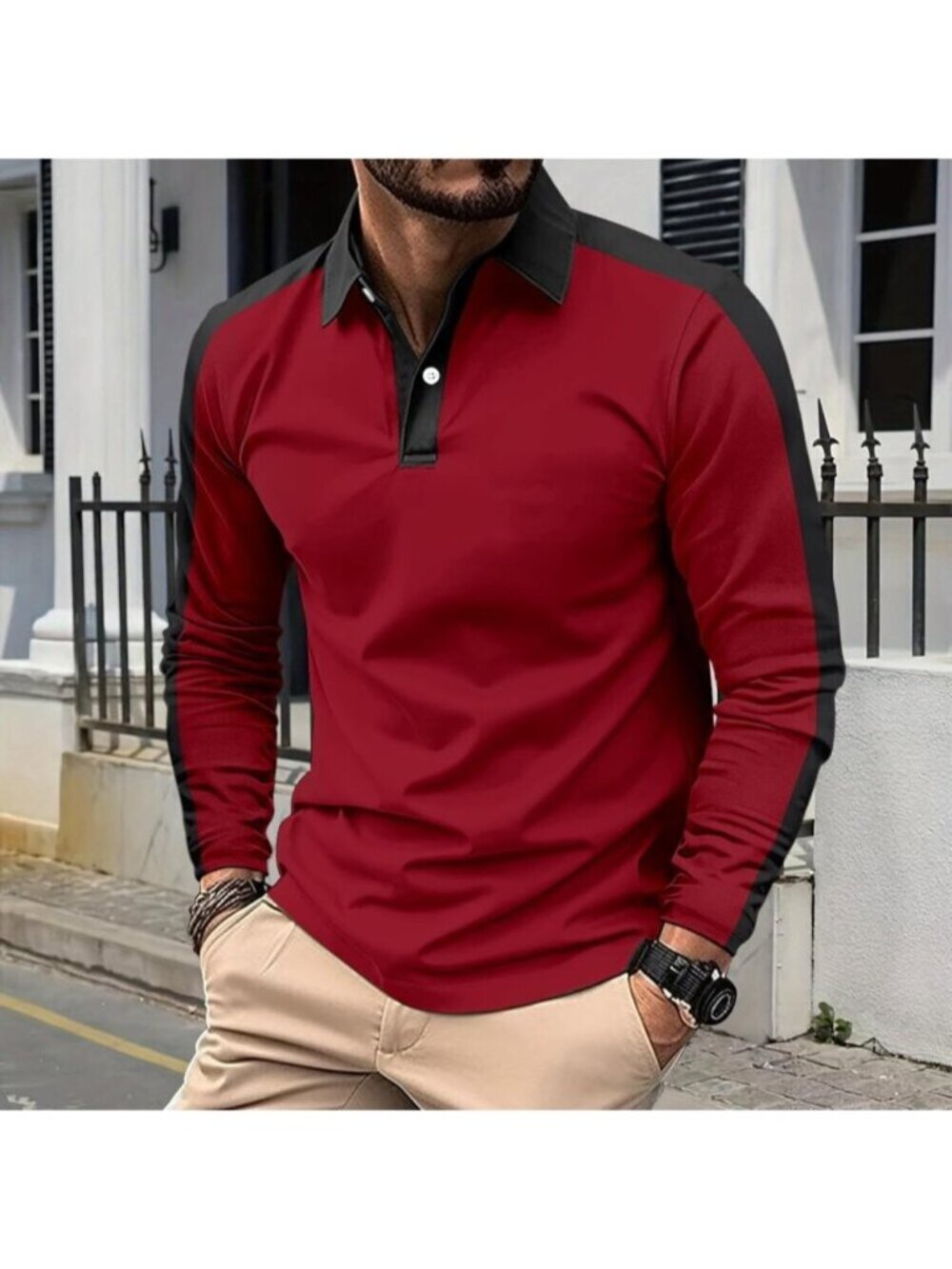〽️Men's Red Casual Polo Shirts Classic Short Sleeve Fashion Button Pocket